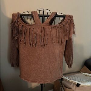 Great condition Brown Fringe Off-Shoulder Top